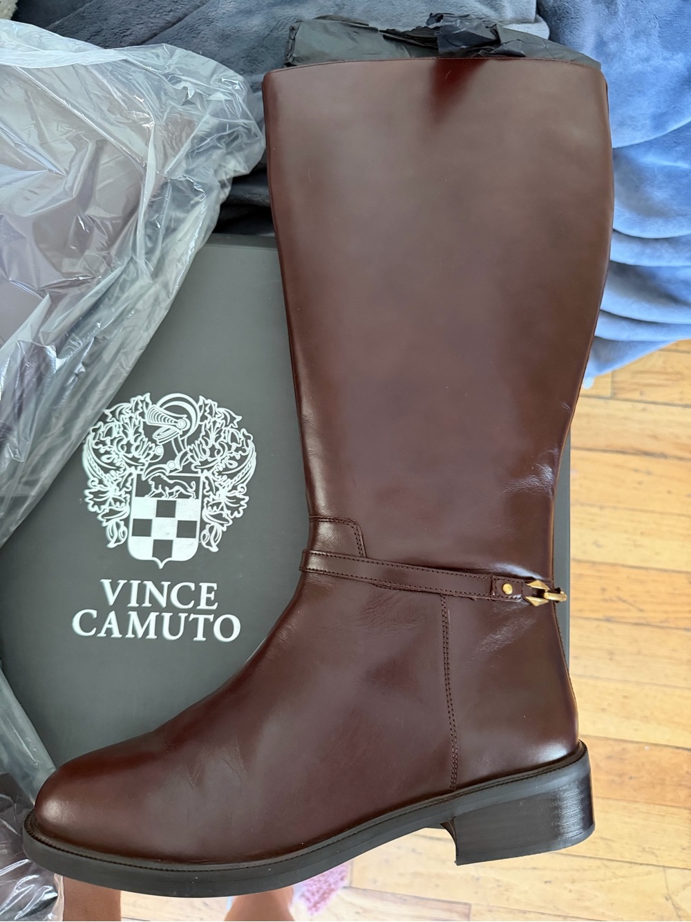 Vince Camuto Dark Burgundy/Brown Leather Mid-Calf Riding Boots